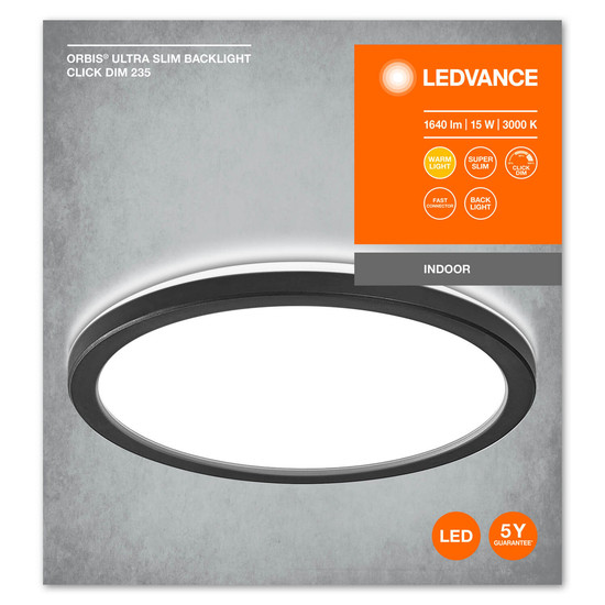 LEDVANCE LED Deckenleuchte ORBIS ULTRA SLIM CLICK 23,5cm Black 15W Dimmbar Warmweiss 4058075752863