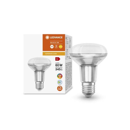 LEDVANCE LED R80 60 36 ° 4.8W/2700 K E27 Lampe 345lm 2700K warmweiss wie 60W dimmbar 4058075759725