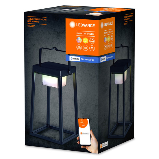 LEDVANCE LED Außenleuchte Smart+ Solar Table Frame Multicolor RGB + W Dimmbar RGBW Farbwechsel / Multicolor / Warmweiss 4058075763760