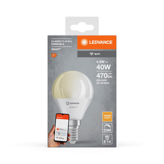 LEDVANCE LED Lampe SMART+ WiFi Mini Bulb 230V FR E14 Dimmbar Warmweiss 4058075778610