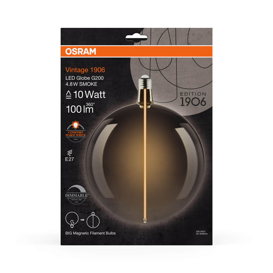 OSRAM LED Lampe VINTAGE 1906 DECORATIVE BULB WITH Filament-MAGNETIC STYLE 4.8W 818 Smoke E27 Dimmbar Warmweiss 4058075836501