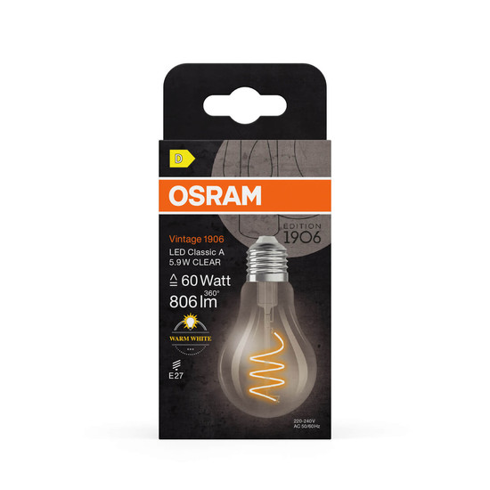 OSRAM LED Lampe Vintage 1906 CLASSIC A 5.9W 827 Clear E27 Warmweiss 4058075836662