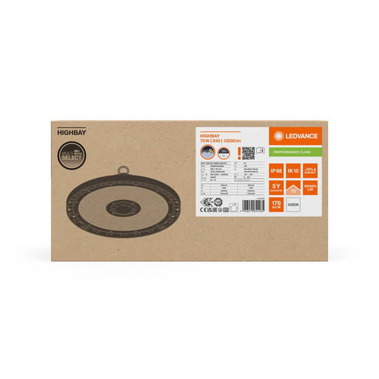 LEDVANCE LED Hallenleuchte Highbay P ⌀28cm Power Select 75W-53W Neutralweiss 4000K IP66 dimmbar 4058075844285
