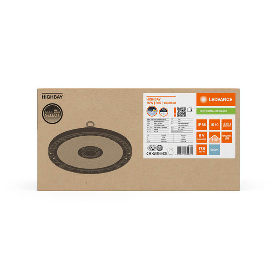 LEDVANCE LED Hallenleuchte Highbay P ⌀28cm Power Select 75W-53W Tageslichtweiss 6500K IP66 dimmbar 4058075844353