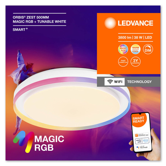 LEDVANCE LED Deckenleuchte Smart+ Orbis Ceiling ZEST MAGIC RGB 50cm White Dimmbar RGBTW Farbwechsel / steuerbare Lichtfarbe 4099854090301