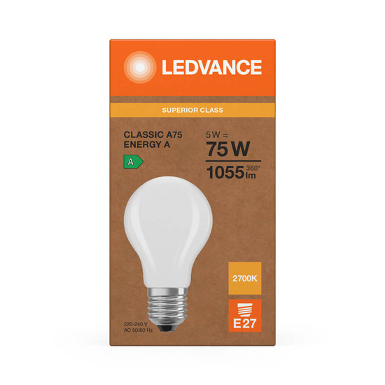 LEDVANCE LED Lampe E27 Classic Filament S matt A75 5W 1055lm Warmweiss 2700K wie 75W höchste Effizienzklasse A 4099854236631