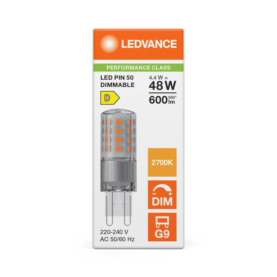 LEDVANCE LED Lampe G9 Pin 320° Dimmbar P 4.4W 600lm Warmweiss 2700K wie 48W 4099854248849