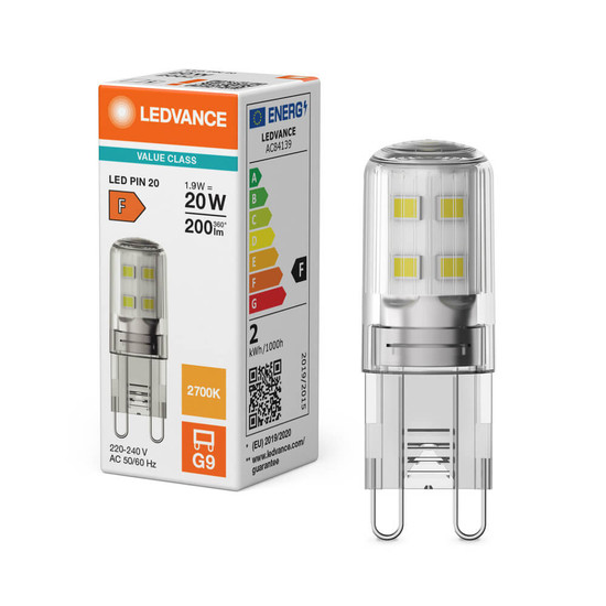 LEDVANCE LED Lampe G9 Pin 300° P 1.9W 200lm Warmweiss 2700K wie 20W 4099854248870