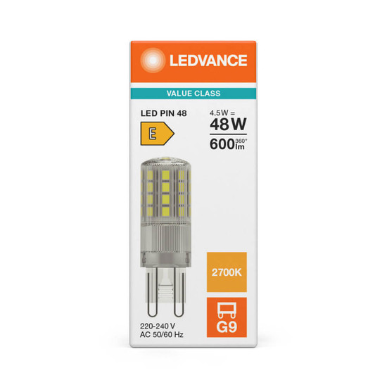 LEDVANCE LED Lampe G9 Pin 320° P 4.5W 600lm Warmweiss 2700K wie 48W 4099854249020