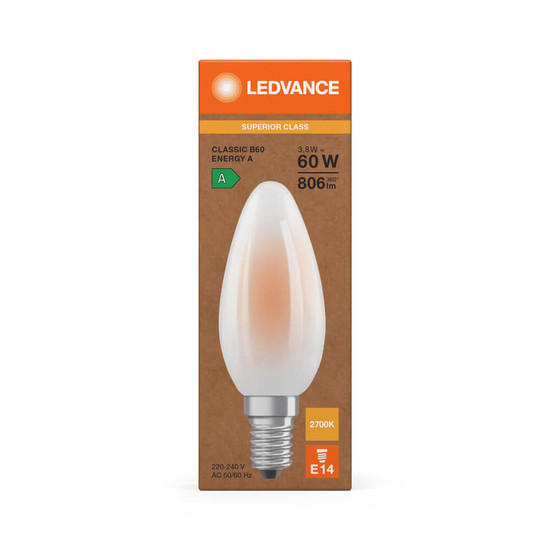 LEDVANCE LED Kerze E14 Classic Filament S matt B60 3.8W 806lm Warmweiss 2700K wie 60W höchste Effizienzklasse A 4099854255328