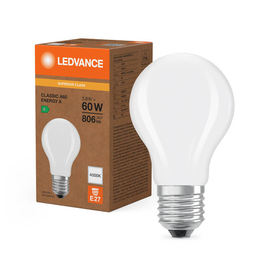 LEDVANCE LED Lampe E27 Classic Filament S matt A60 3.8W 806lm Neutralweiss 4000K wie 60W höchste Effizienzklasse A 4099854259616