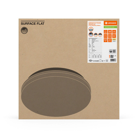 LEDVANCE LED Deckenleuchte Aufbaumontage Flat ⌀50cm Surface 27W-19W warm-/neutralweiss 3000/4000K CCT IP54 4099854292736
