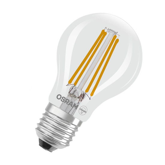 OSRAM LED Leuchtmittel LED LAMPS ENERGY CLASS A ENERGY EFFICIENCY Filament CLASSIC A 3.8W 827 Clear E27 Warm weiß 4099854297595
