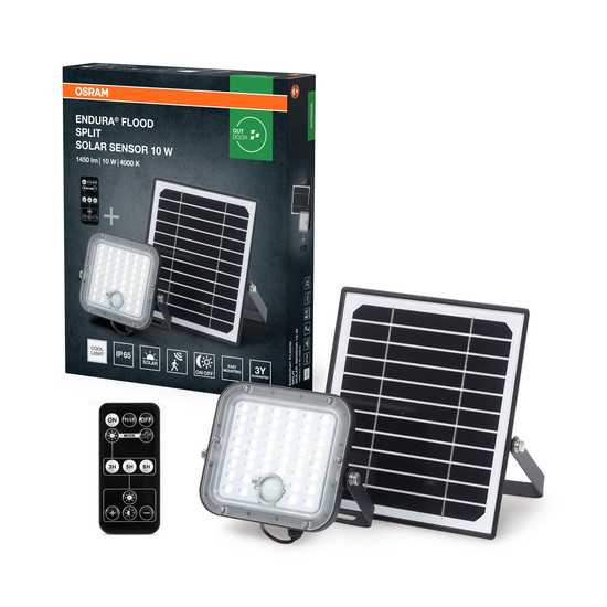 OSRAM LED Aussen-Strahler ENDURA FLOOD SPLIT SOLAR SENSOR 10W 840 Remote control Dimmbar Neutralweiss 4099854429415