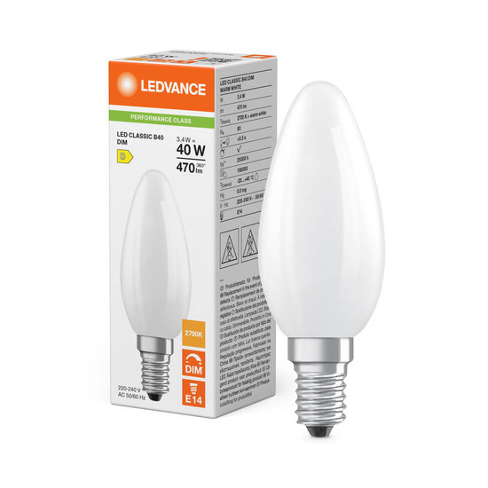 LEDVANCE LED Kerze E14 Classic Filament Dimmbar P matt B40 3.4W 470lm Warmweiss 2700K wie 40W 4099854439063