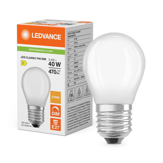 LEDVANCE LED Lampe E27 Classic Filament Dimmbar P matt P40 3.4W 470lm Warmweiss 2700K wie 40W 4099854439155