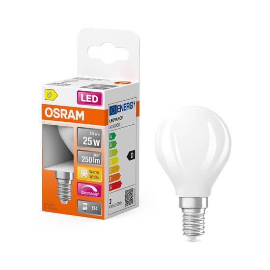 OSRAM LED Leuchtmittel LED Retrofit CLASSIC P DIM 1.8W 827 Frosted E14 Dimmbar Warm weiß 4099854443916