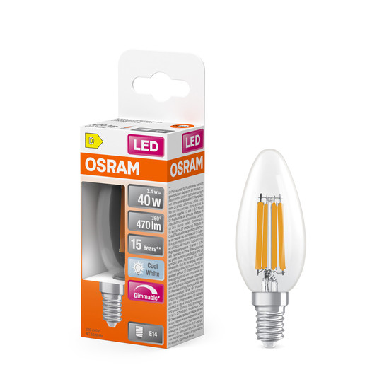 OSRAM LED Leuchtmittel LED Retrofit CLASSIC B DIM 3.4W 840 Clear E14 Dimmbar Neutralweiss 4099854445675