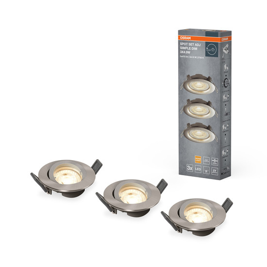 OSRAM LED Einbauleuchte LED SPOT SET RECESS SIMPLE DIM 3 x 4.9W 2700K Brushed Nickel Dimmbar Warm weiß 4099854445828