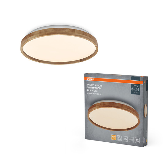 OSRAM LED Deckenleuchte Orbis Alison 500MM 36W 830 Click DIM Wood Decor Dimmbar Warm weiß 4099854446238