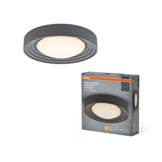 OSRAM LED Deckenleuchte Orbis Concrete 500MM 24.5W 830 Click Dim Gray Dimmbar Warm weiß 4099854446771