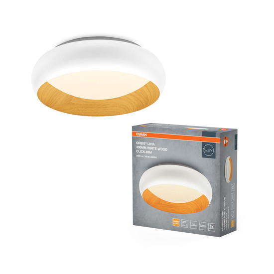 OSRAM LED Deckenleuchte Orbis Livia 300MM 16W 830 Click DIM White and Wood Decor Dimmbar Warm weiß 4099854448201