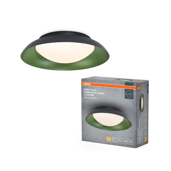 OSRAM LED Deckenleuchte Orbis Plate 310MM 19W 830 Click DIM Black and Green Dimmbar Warm weiß 4099854449864