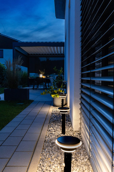 OSRAM LED Aussenleuchte ENDURA STYLE SOLAR DOUBLE CIRCLE 40cm Post Sensor Double Circle 6W Black Dimmbar Warm weiß 4099854455520