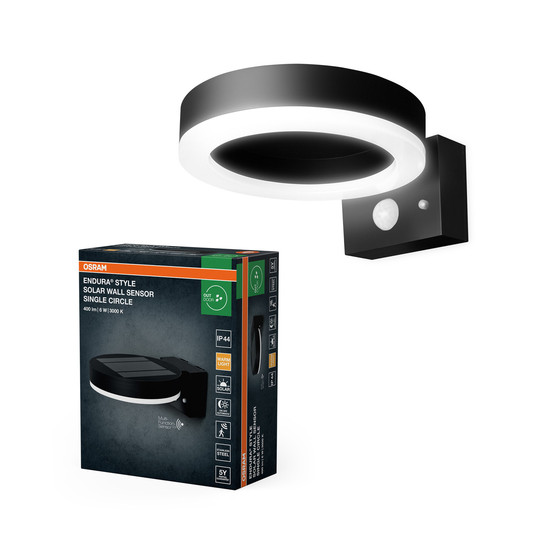 OSRAM LED Aussenleuchte ENDURA STYLE SOLAR SINGLE CIRCLE Wall Sensor Single Circle 6W Black Dimmbar Warm weiß 4099854455568