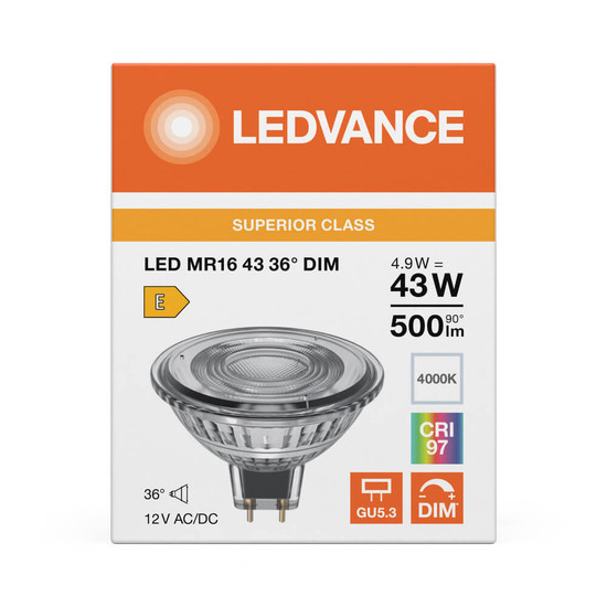 LEDVANCE LED Spot GU5.3 MR16 36° Dimmbar S 4.9W 500lm Neutralweiss 4000K Ra>90 wie 43W 4099854456190