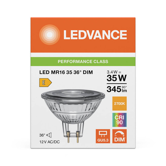 LEDVANCE LED Spot GU5.3 MR16 36° Dimmbar P 3.4W 345lm Warmweiss 2700K Ra>90 wie 35W 4099854456572