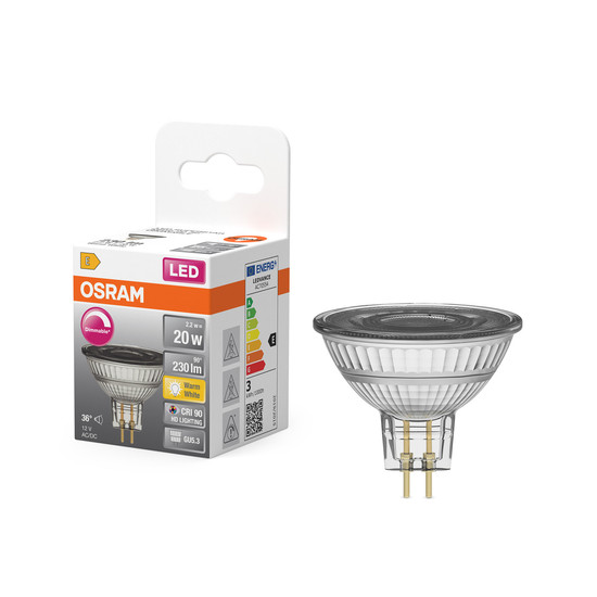 OSRAM LED Leuchtmittel LED SUPERSTAR MR16 12 V 2.2W 927 GU5.3 Dimmbar Warm weiß 4099854456855