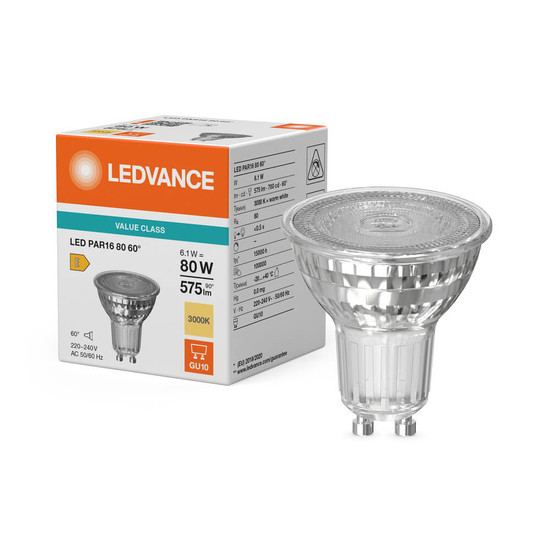 LEDVANCE LED Spot GU10 PAR16 60° P 6.1W 575lm Warmweiss 3000K wie 80W 4099854457289