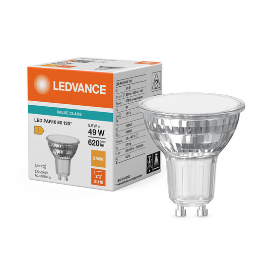 LEDVANCE LED Spot GU10 PAR16 120° P 5.6W 620lm Warmweiss 2700K wie 49W 4099854457326