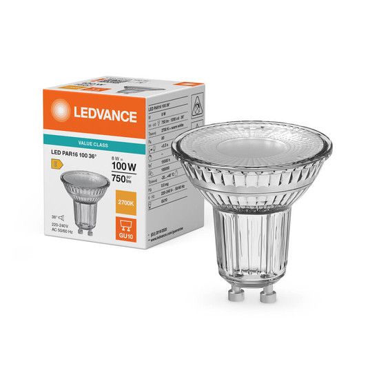 LEDVANCE LED Spot GU10 PAR16 36° P 8W 750lm Warmweiss 2700K wie 100W 4099854457692