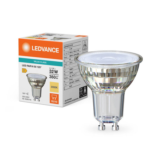 LEDVANCE LED Spot GU10 PAR16 120° P 3.1W 350lm Warmweiss 3000K wie 32W 4099854458101