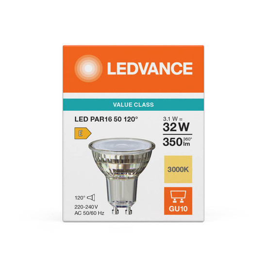 LEDVANCE LED Spot GU10 PAR16 120° P 3.1W 350lm Warmweiss 3000K wie 32W 4099854458101