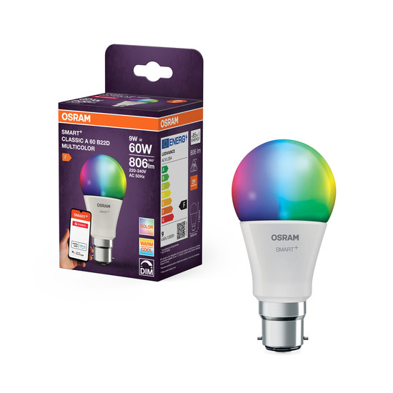 OSRAM LED Leuchtmittel SMART+ Classic Multicolour 9W 220V RGBTW FR B22D Dimmbar RGBTW 4099854460357