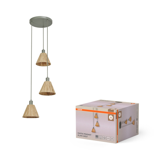 OSRAM Pendelleuchte Decor Raffia Pendant Plate 3XE27 Green 4099854461163