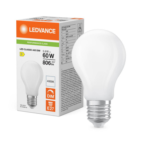 LEDVANCE LED Lampe E27 Classic Filament Dimmbar P matt A60 5.9W 806lm Neutralweiss 4000K wie 60W 4099854463778