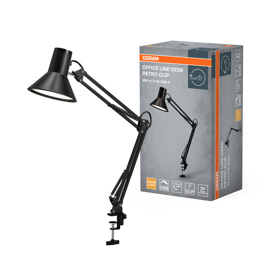 OSRAM LED Tischleuchte Office Line Desk Retro Clip 9W 830 Black Dimmbar Warm weiß 4099854464034