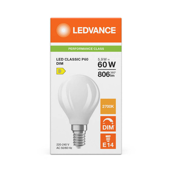 LEDVANCE LED Lampe E14 Classic Filament Dimmbar P matt P60 5.9W 806lm Warmweiss 2700K wie 60W 4099854464553