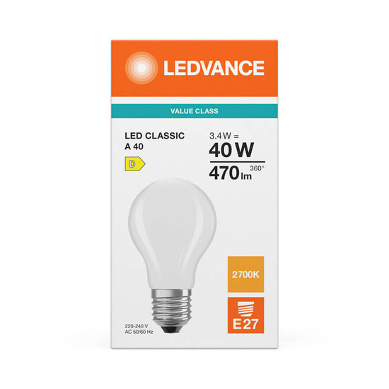 LEDVANCE LED Lampe E27 Classic Filament P matt A40 3.4W 470lm Warmweiss 2700K wie 40W 4099854465611