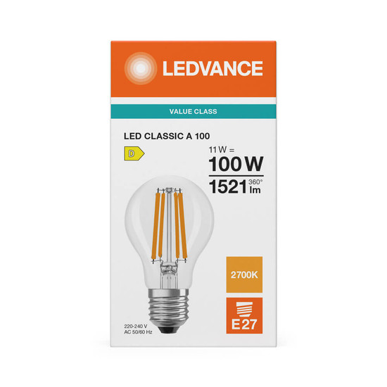 LEDVANCE LED Lampe E27 Classic Filament P A100 11W 1521lm Warmweiss 2700K wie 100W 4099854465833