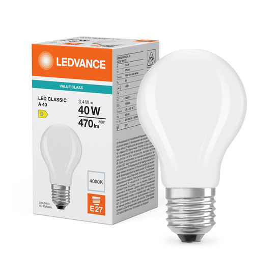 LEDVANCE LED Lampe E27 Classic Filament P matt A40 3.4W 470lm Neutralweiss 4000K wie 40W 4099854465871