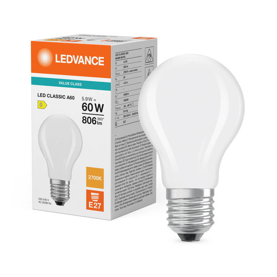 LEDVANCE LED Lampe E27 Classic Filament P matt A60 5.9W 806lm Warmweiss 2700K wie 60W 4099854465932