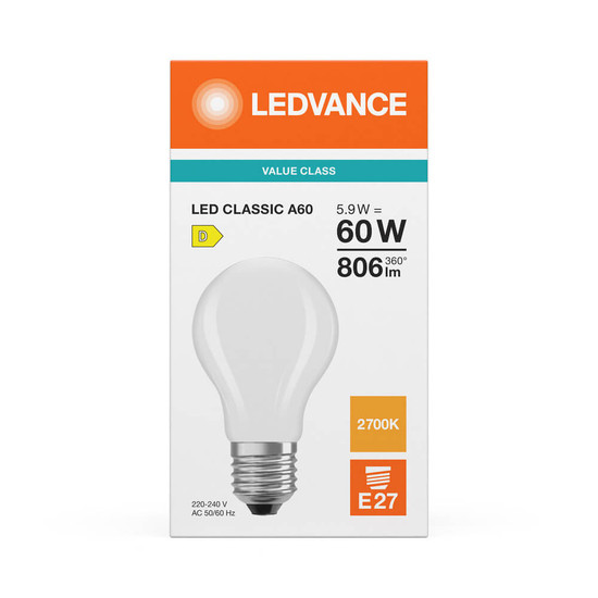 LEDVANCE LED Lampe E27 Classic Filament P matt A60 5.9W 806lm Warmweiss 2700K wie 60W 4099854465932