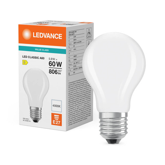 LEDVANCE LED Lampe E27 Classic Filament P matt A60 5.9W 806lm Neutralweiss 4000K wie 60W 4099854465956