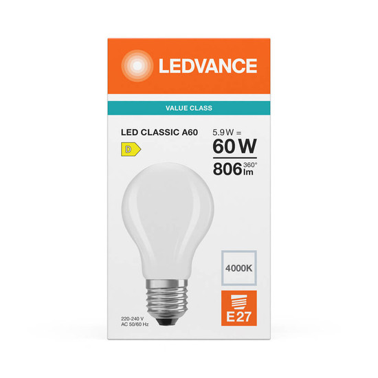 LEDVANCE LED Lampe E27 Classic Filament P matt A60 5.9W 806lm Neutralweiss 4000K wie 60W 4099854465956