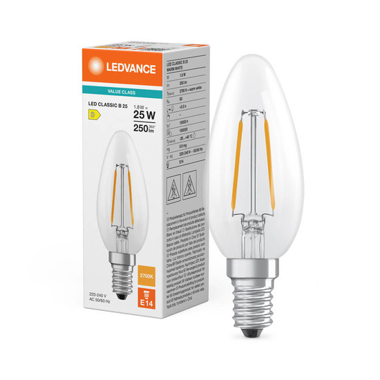 LEDVANCE LED Kerze E14 Classic Filament P B25 1.8W 250lm Warmweiss 2700K wie 25W 4099854466298
